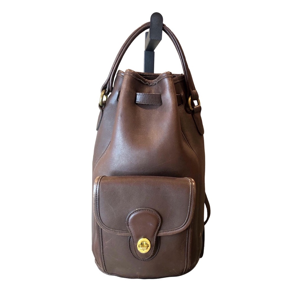 Vintage COACH Brown Glove Tanned Leather Large Sling Backpack Knapsack COA 9992